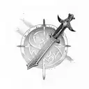 medieval sword written REVENGE tattoo design idea
