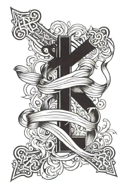 cross and ribbon tattoo design idea