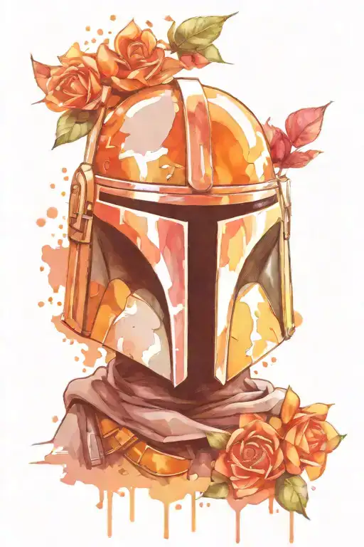 Mandalorian helmet adorned with symbols tattoo design idea