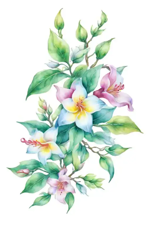 snapdragon, frangipani and rose intertwined tattoo design idea