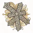 cross created out of the words forgiven & SBGTF tattoo design idea
