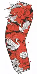 crane, lotus, wind, waves, clouds tattoo design idea