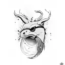 Create a black and white tattoo with a bottle of wine, two canary and a minelamp tattoo design idea