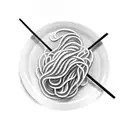 noodles on a plate with fork and ketchup  tattoo design idea