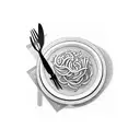 noodles on a plate with fork and ketchup  tattoo design idea