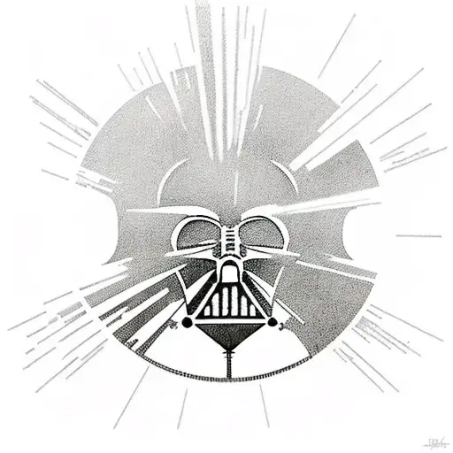 A silhouette of Darth Vader playing a guitar with the Death Star in the background, combining the client's passion for Star Wars and rock music tattoo design idea