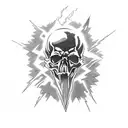 A skull wearing a Metallica t-shirt playing a guitar with lightning bolts coming out of it, symbolizing the client's love for metal music tattoo design idea