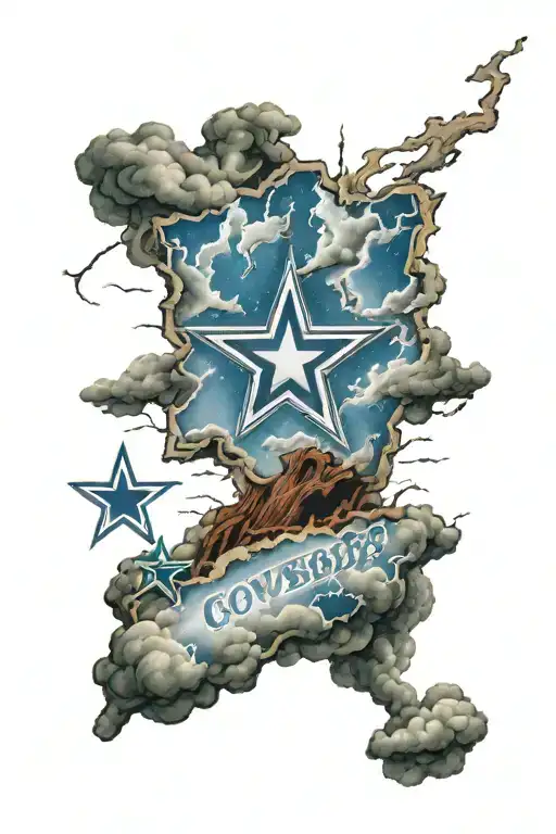 A tornado forming the shape of the Dallas Cowboys logo, symbolizing the client's passion for extreme weather and the Dallas Cowboys tattoo design idea