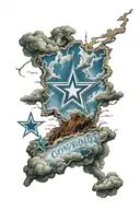 A tornado forming the shape of the Dallas Cowboys logo, symbolizing the client's passion for extreme weather and the Dallas Cowboys tattoo design idea