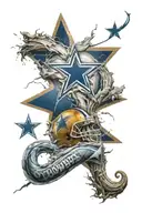 A tornado forming the shape of the Dallas Cowboys logo, symbolizing the client's passion for extreme weather and the Dallas Cowboys tattoo design idea