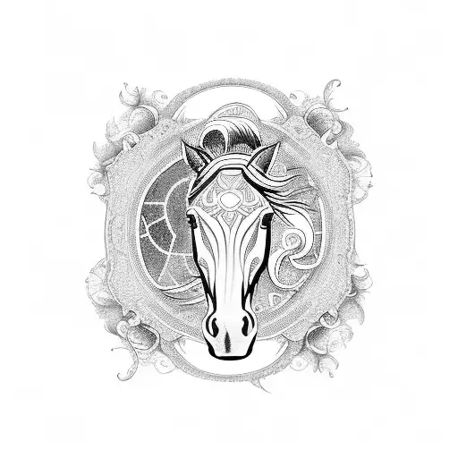 A mandala design incorporating elements of horse riding and horseshoes tattoo design idea