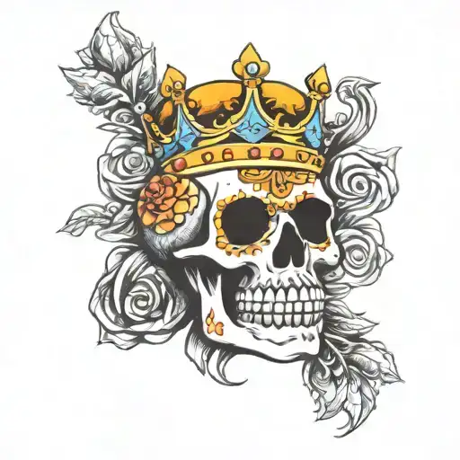 candy skull wearing a crown tattoo design idea