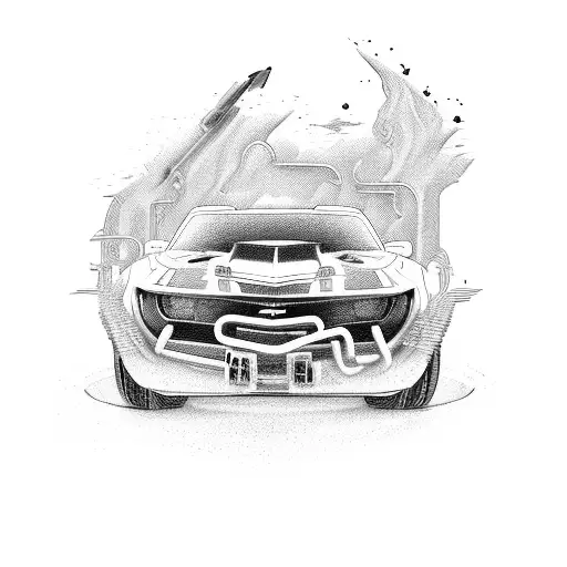 hot wheels Camaro car with simple lines and in the style of children toys tattoo design idea