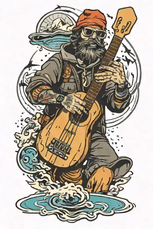 snowboard + fishing rod + middle finger tattoo tattoo design idea