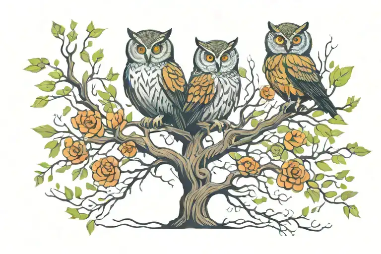 tree of life with owl under it celtic roots growing tattoo design idea