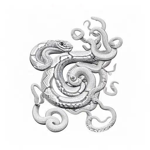 pretty medusa snakes with small dogwood blossoms frame tattoo design idea