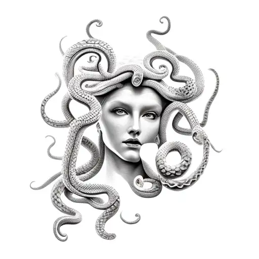 pretty medusa snakes with dogwood blossoms tattoo design idea