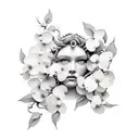 medusa with dogwood blossoms tattoo design idea