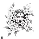 pretty medusa snakes with dogwood blossoms tattoo design idea