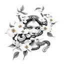 pretty medusa snakes with dogwood blossoms tattoo design idea