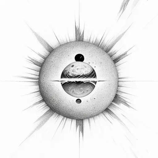  vertically oriented featuring half a sun and half a moon, seamlessly merging to create a meticulously detailed planets tattoo design idea