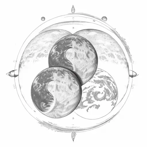 Half moon and half sun. Vertically. I want the two halfs to add up to a whole planet together. Just the two planets tattoo design idea