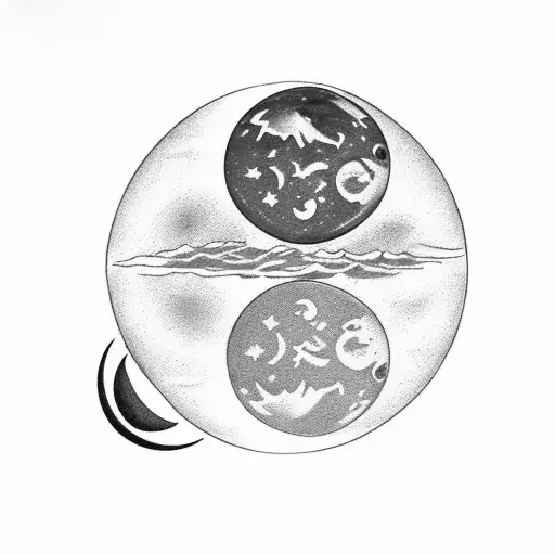 Half moon and half sun. Vertically. I want the two halfs to add up to a whole planet together. Just the two planets tattoo design idea