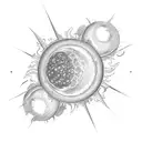  vertically placed planet half a sun and half a moon, seamlessly merging to create a meticulously detailed planets tattoo design idea