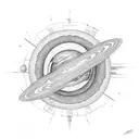  vertically placed planet half a sun and half a moon, seamlessly merging to create a meticulously detailed planets tattoo design idea