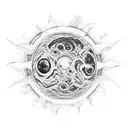  vertically placed planet half a sun and half a moon, seamlessly merging to create a meticulously detailed planets tattoo design idea