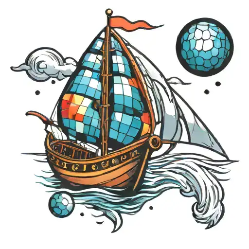 disco ball boat tattoo design idea