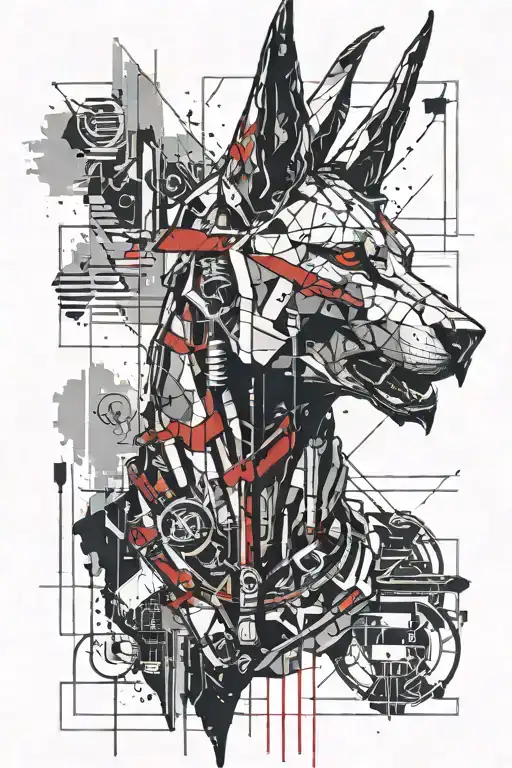 Cyberpunk Anubis Egyptian god tattoo design idea