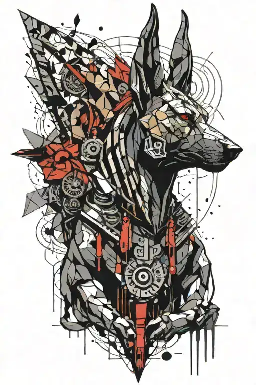 Cyberpunk Anubis Egyptian god front view full upper body tattoo design idea