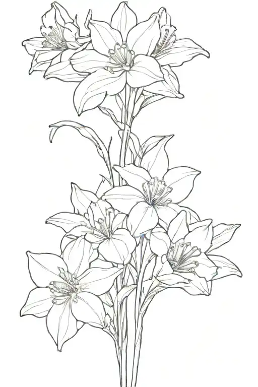 bouquet, featuring distinct flowers such as daffodil, daisy, larkspur, cosmos, narcissus, and peony with visible stems tattoo design idea