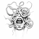 Medusa with cracked face tattoo design idea