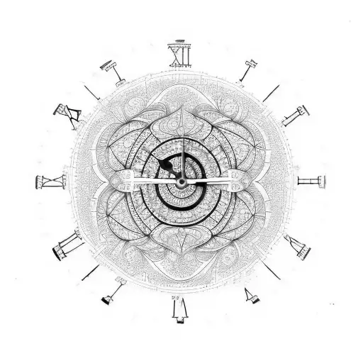 repeating fractal clock tattoo design idea