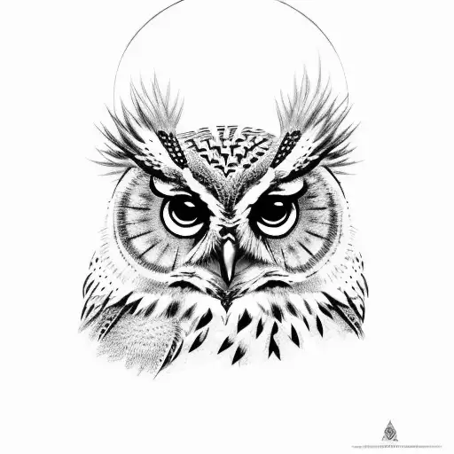 A wise owl perched on a branch with a crescent moon in the background tattoo design idea