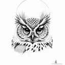 A wise owl perched on a branch with a crescent moon in the background tattoo design idea