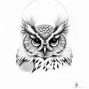 A wise owl perched on a branch with a crescent moon in the background tattoo design idea