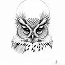 A wise owl perched on a branch with a crescent moon in the background tattoo design idea