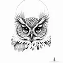 A wise owl perched on a branch with a crescent moon in the background tattoo design idea