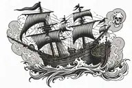 pirate boat sailing towards tattoo design idea