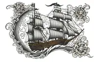 pirate boat sailing towards tattoo design idea
