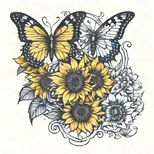 sunflower butterflies intertwined doors open to other rhelm tattoo design idea