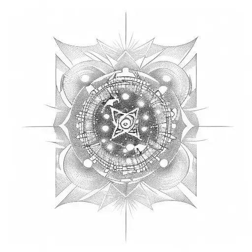 cosmic uranium atom tattoo design idea