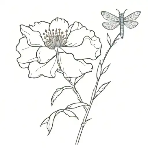 carnation & dragonfly perched tattoo design idea