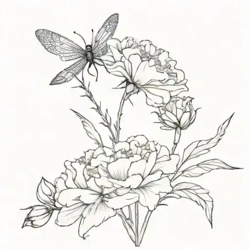 carnation & dragonfly Ethan tattoo tattoo design idea