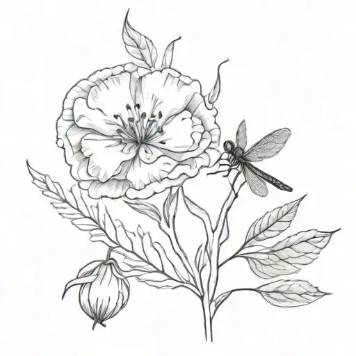 carnation & dragonfly surrounded tattoo design idea