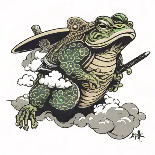 Samurai Frog in the Clouds tattoo design idea