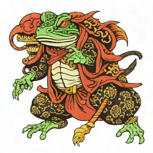 frog samurai and dragon tattoo design idea